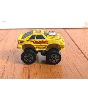 Micro Machine Road Champs Mini Monster Wheels #20 Yellow Car Flames Hot Rod 1987